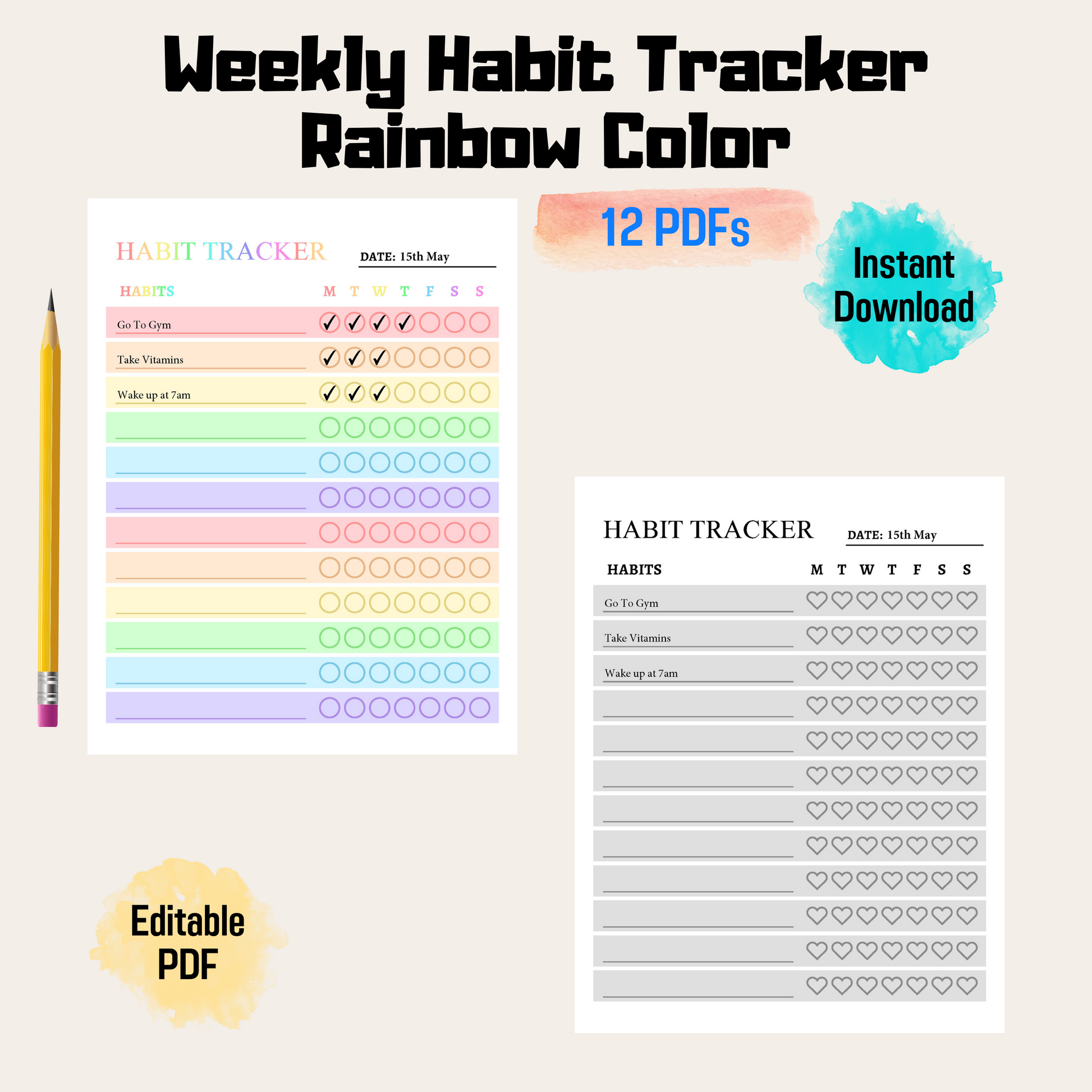 Weekly Habit Tracker 1: Rainbow Color