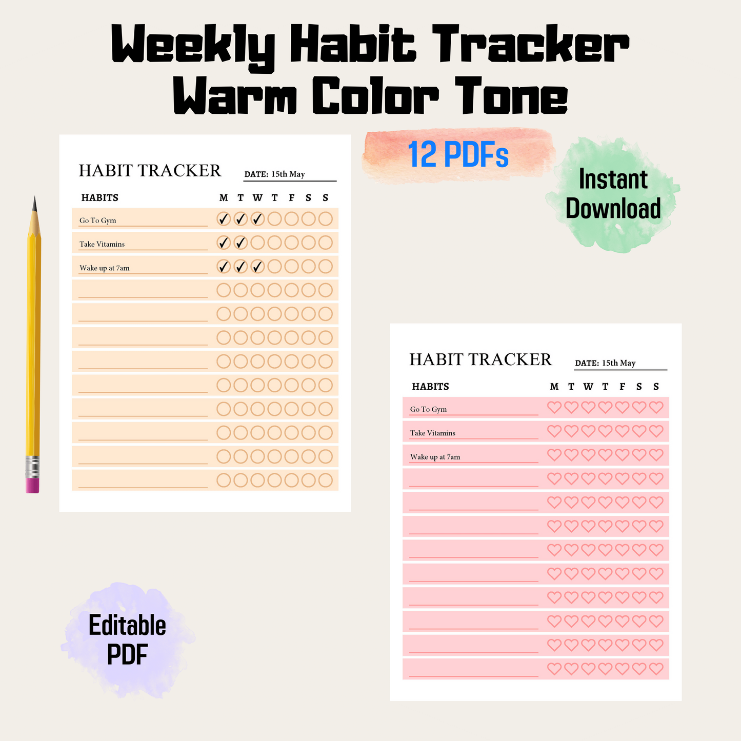 Minimalistic Weekly Habit Tracker, 7 Day Habit Challenge, Digital Habit Routine Tracker, A4/Letter, Instant Download PDF