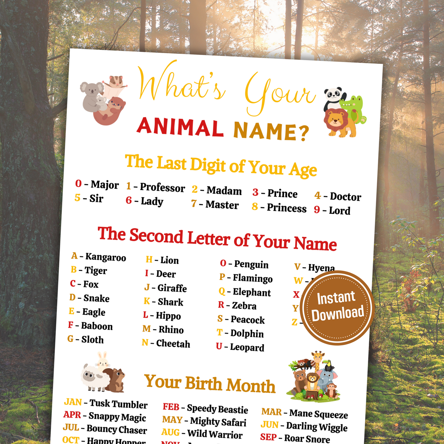 What's Your Animal Name Game | Printable Animal Name Generator