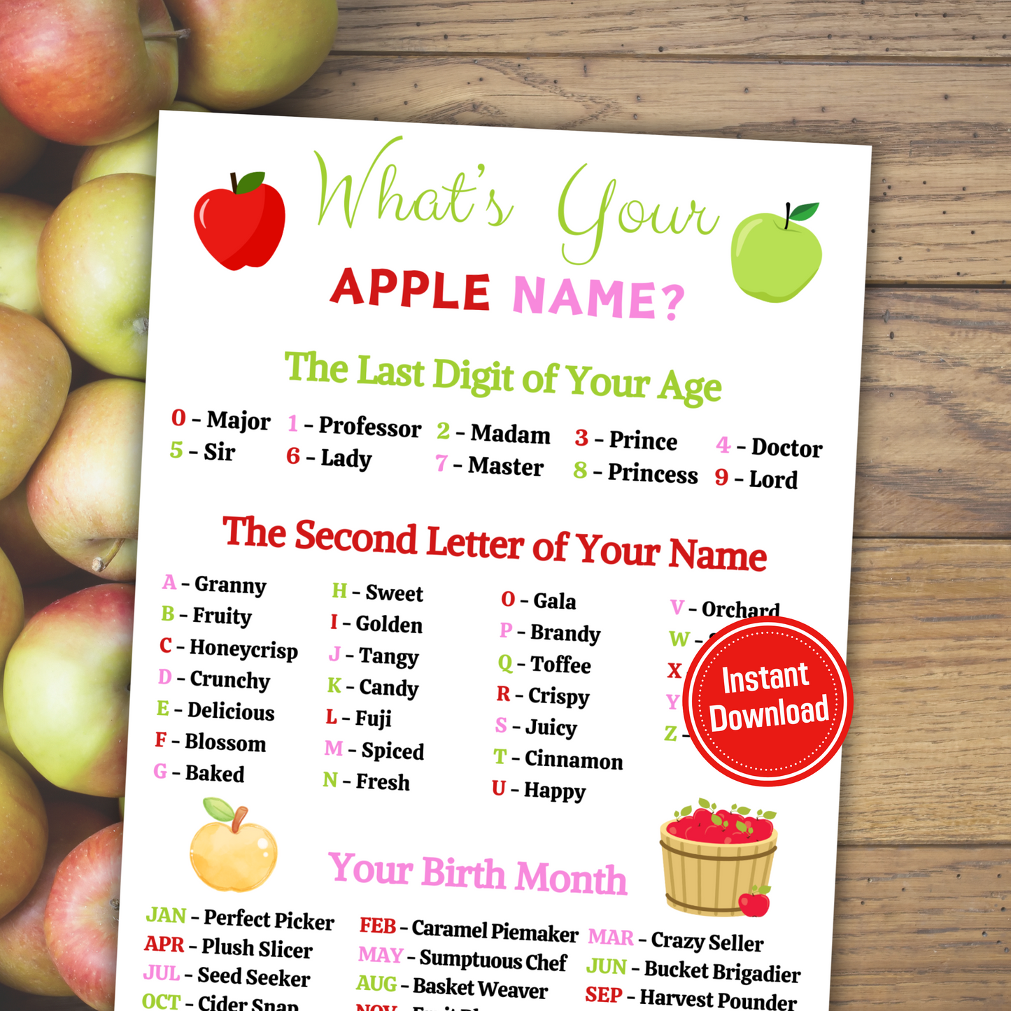 What's Your Apple Name Game | Printable Apple Name Generator