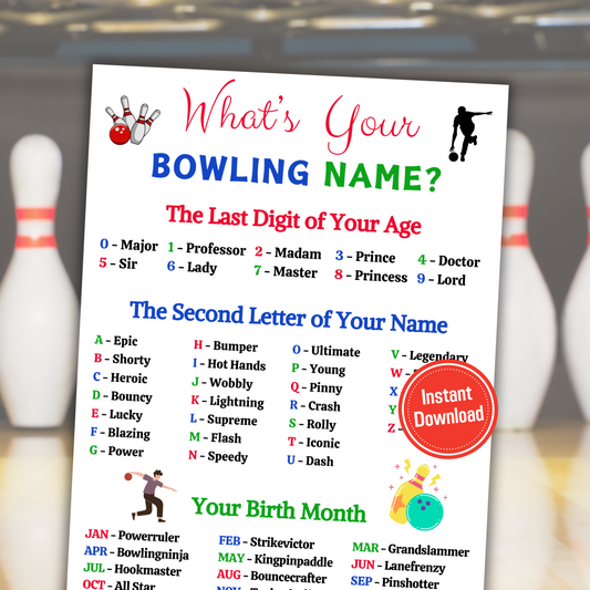 What's Your Bowling Name Game | Printable Bowling Name Generator