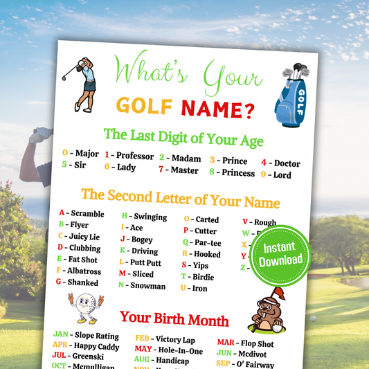 What's Your Golf Name Game | Printable Golf Name Generator