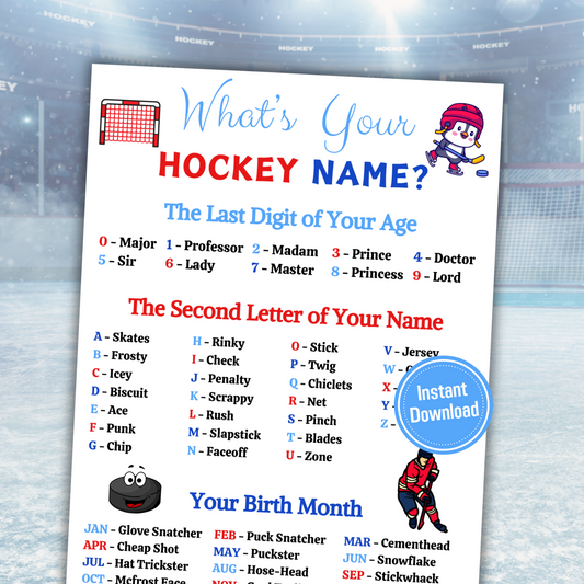 What's Your Hockey Name Game | Printable Hockey Name Generator