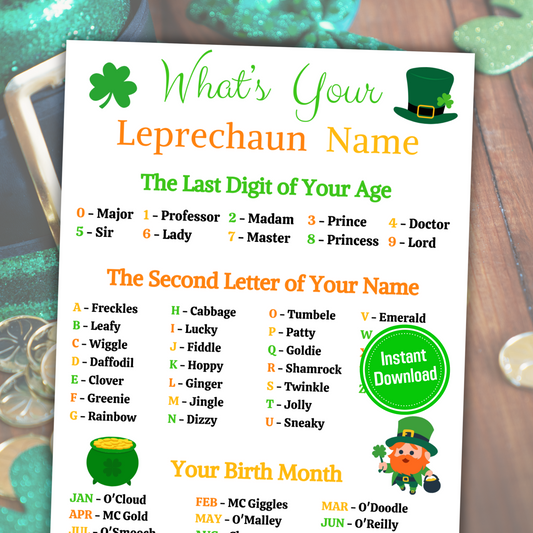 What's Your Leprechaun Name Game | Printable St. Patrick's Day Leprechaun Name Generator