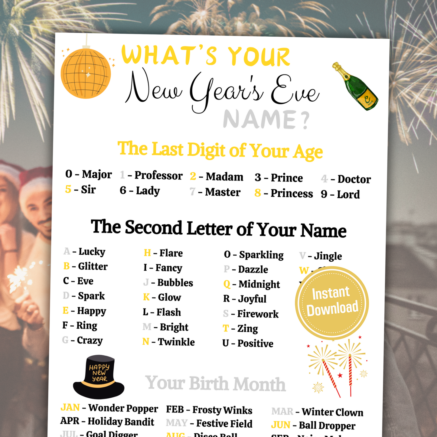 What's Your New Year's Eve Name Game | New Year Party Name Generator