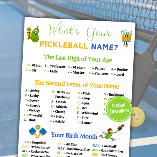 What's Your Pickleball Name Game | Printable Pickleball Name Generator