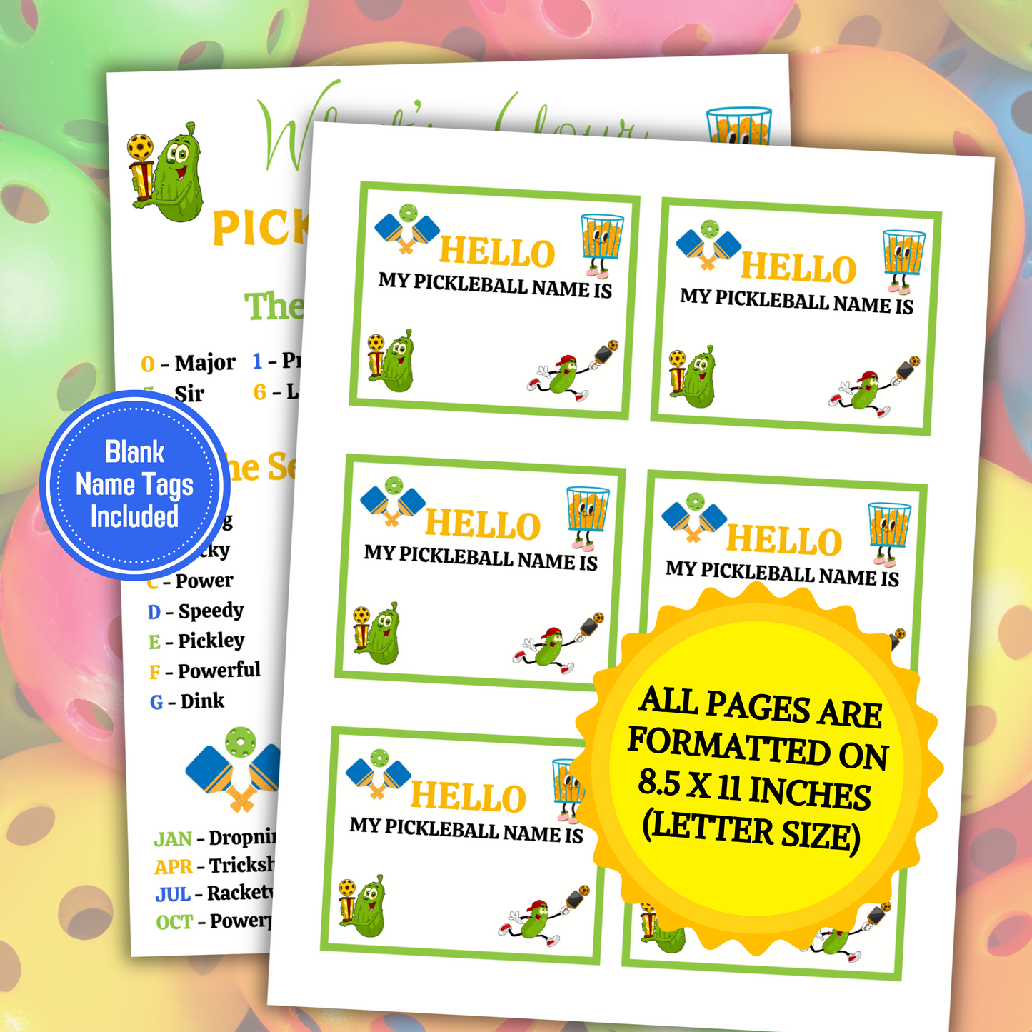 What's Your Pickleball Name Game | Printable Pickleball Name Generator
