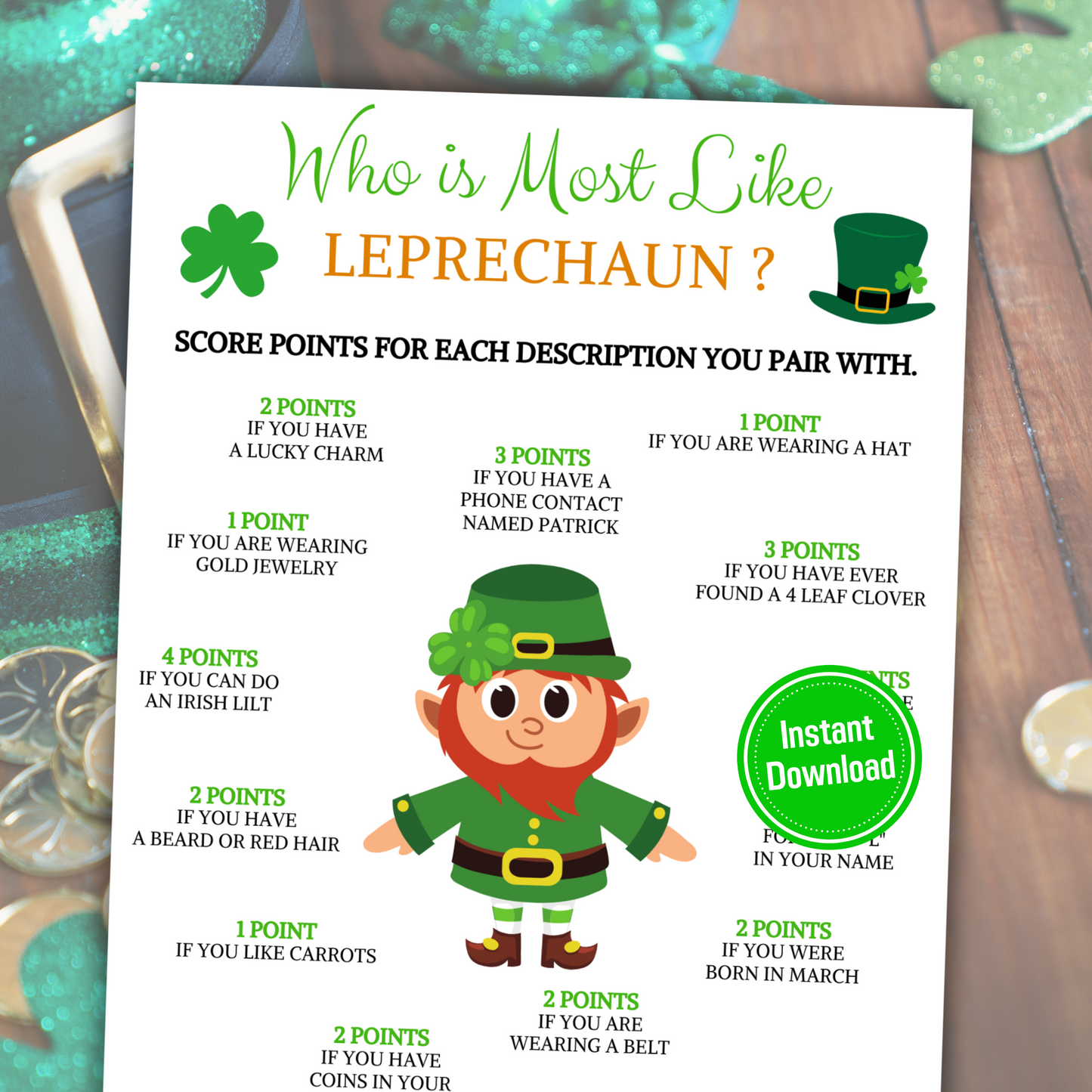 Who is Most Like a Leprechaun Game | Printable St. Patrick's Day Most Likely to Game