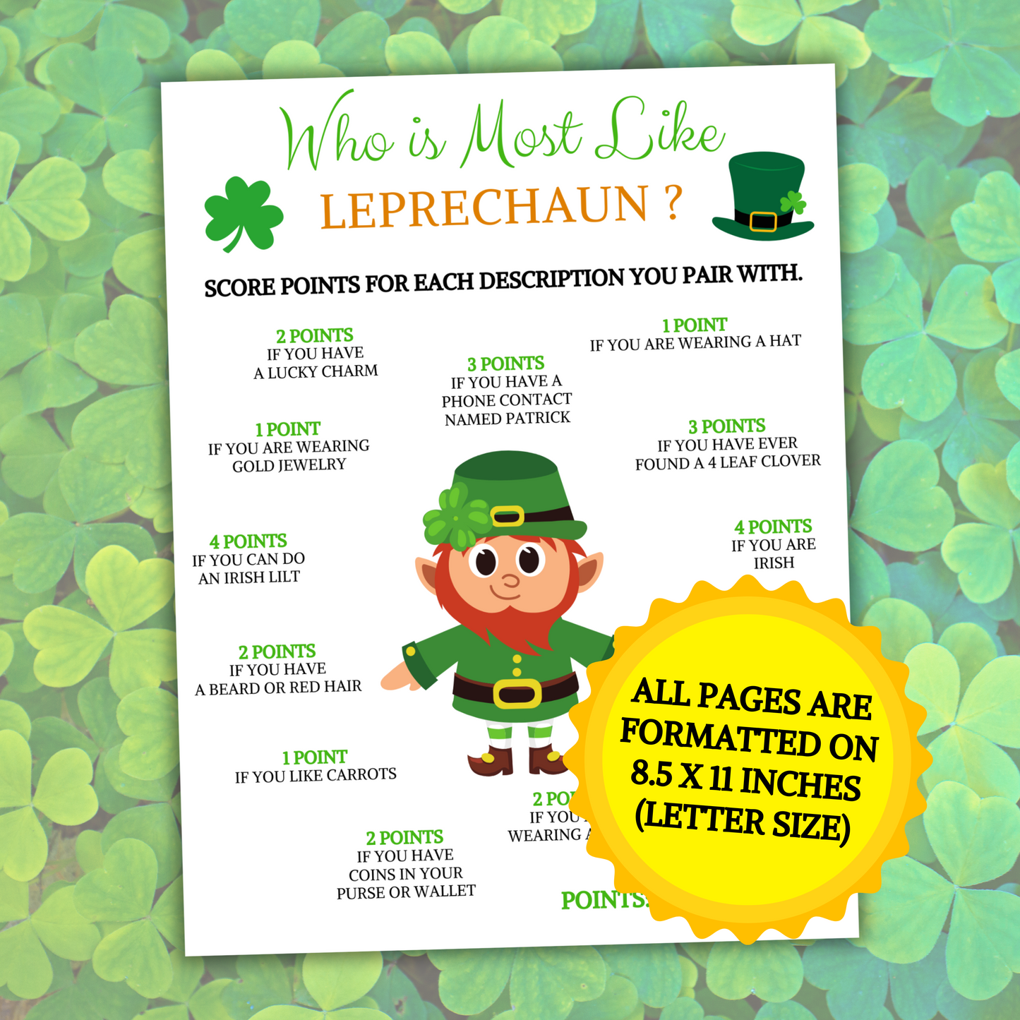 Who is Most Like a Leprechaun Game | Printable St. Patrick's Day Most Likely to Game