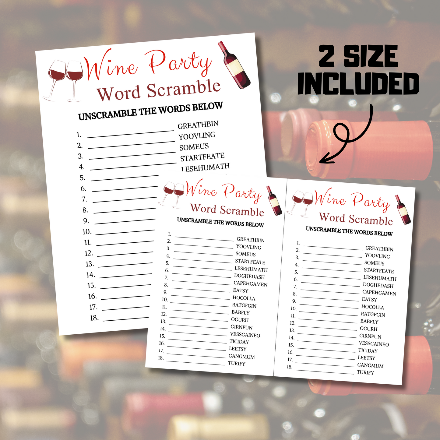 Wine Party Word Scramble Game | Wine Tasting Party Games