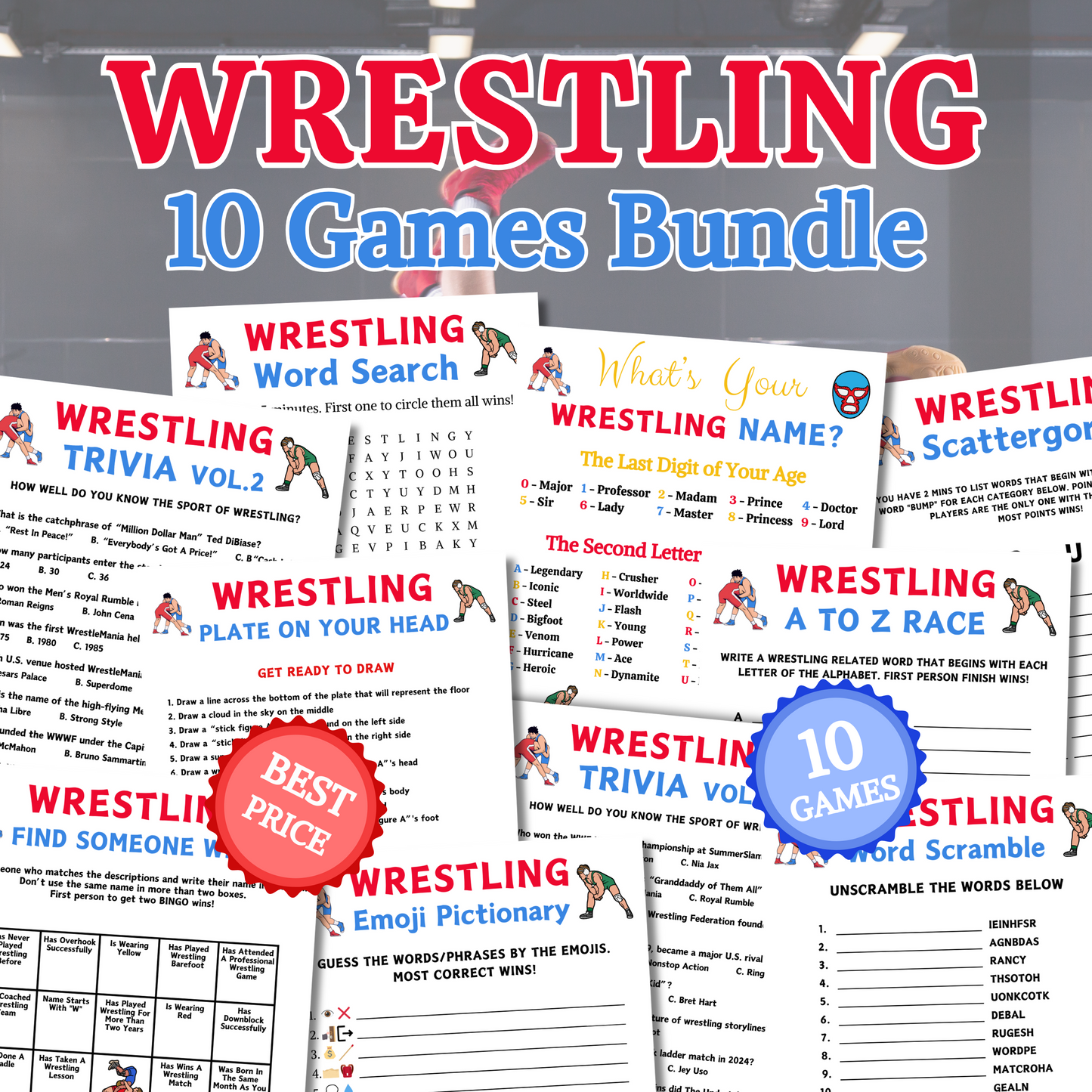 Wrestling Games Bundle | Printable Wrestling Party Game