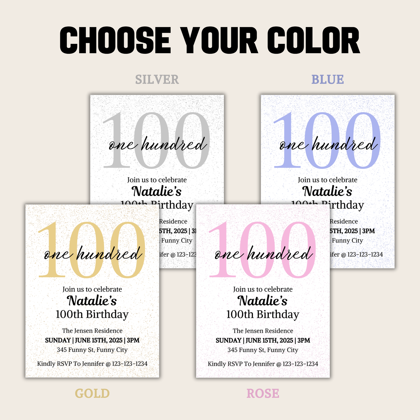 100th Birthday Invitation | Editable 100th Birthday Party Invite