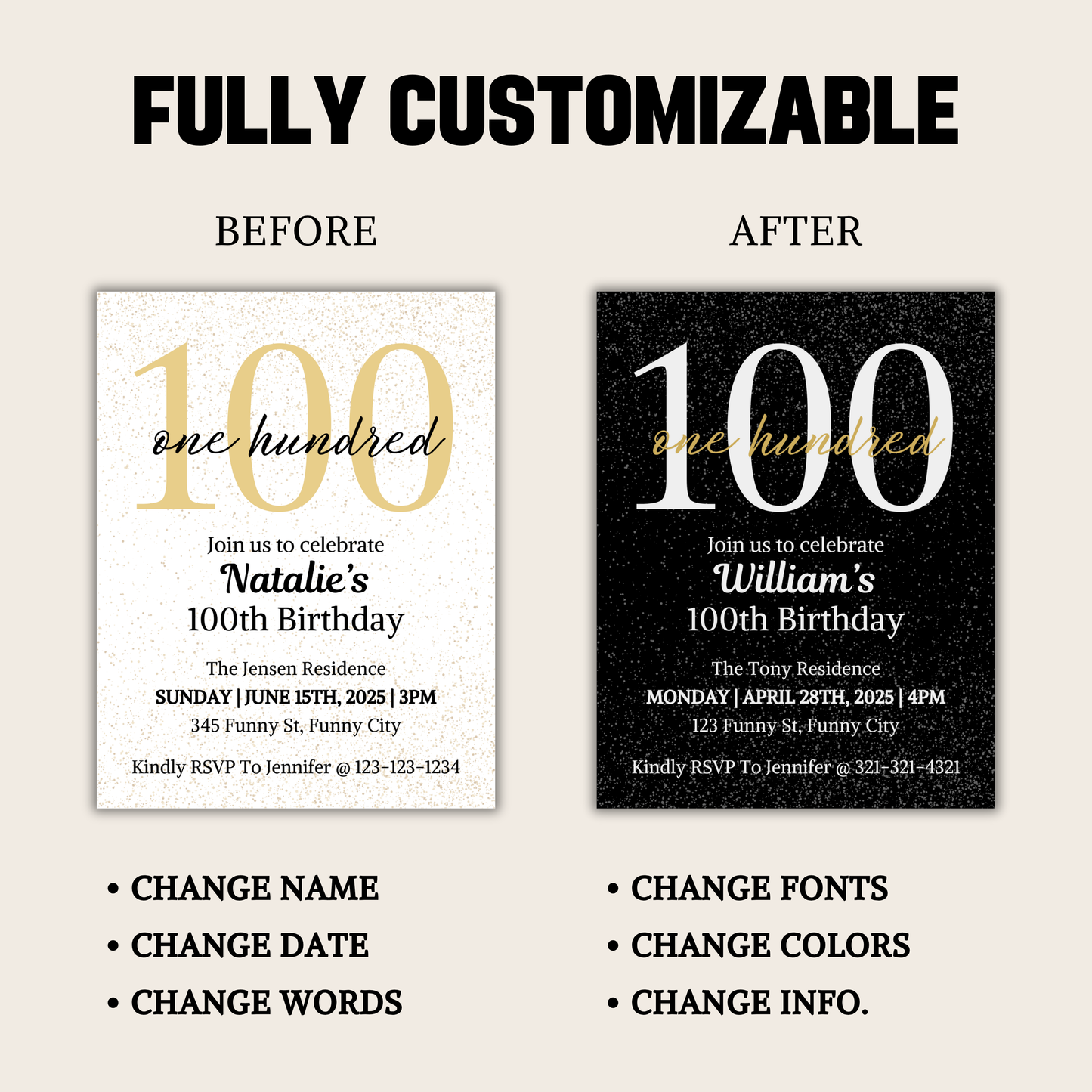 100th Birthday Invitation | Editable 100th Birthday Party Invite