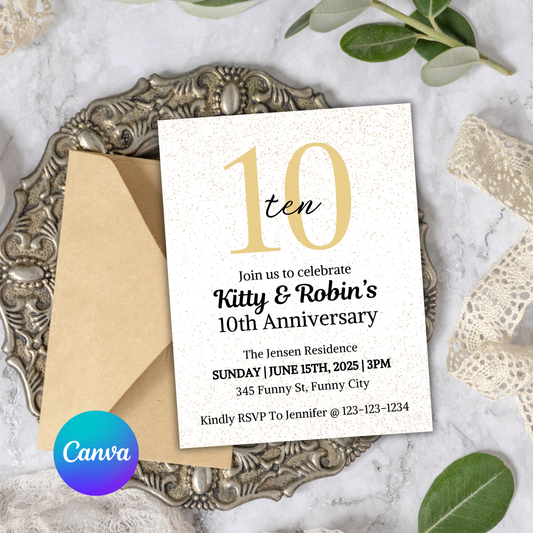 10th Anniversary Invitation | Editable 10th Anniversary Party Invite