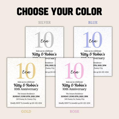 10th Anniversary Invitation | Editable 10th Anniversary Party Invite