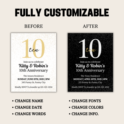 10th Anniversary Invitation | Editable 10th Anniversary Party Invite