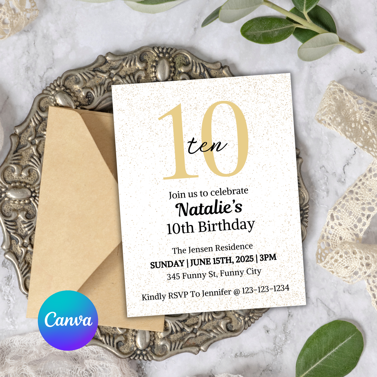 10th Birthday Invitation | Editable 10th Birthday Party Invite