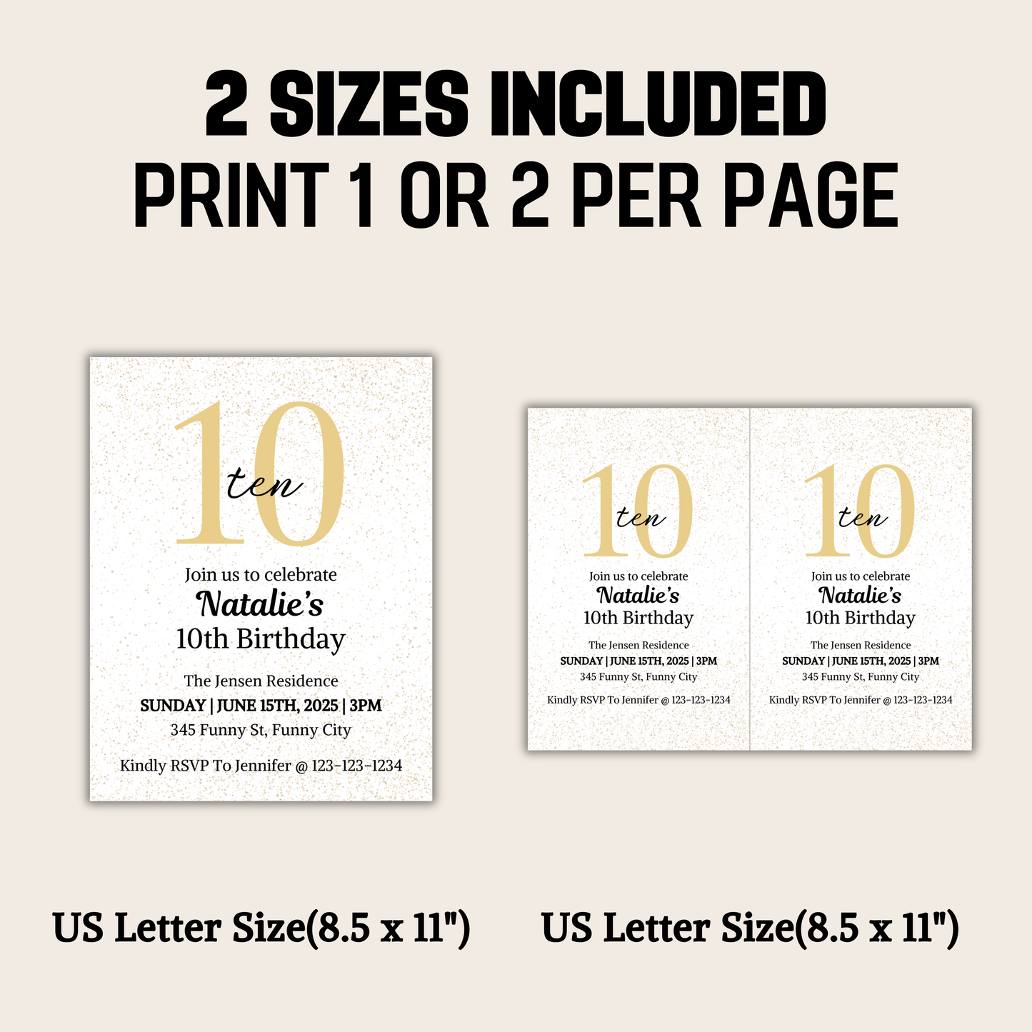 10th Birthday Invitation | Editable 10th Birthday Party Invite