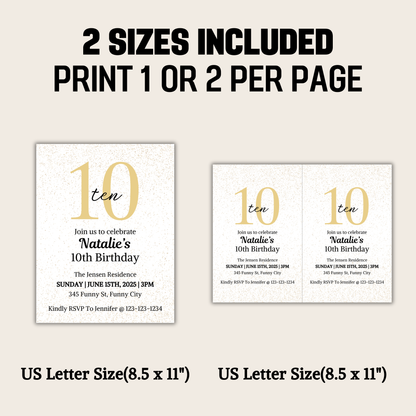 10th Birthday Invitation | Editable 10th Birthday Party Invite