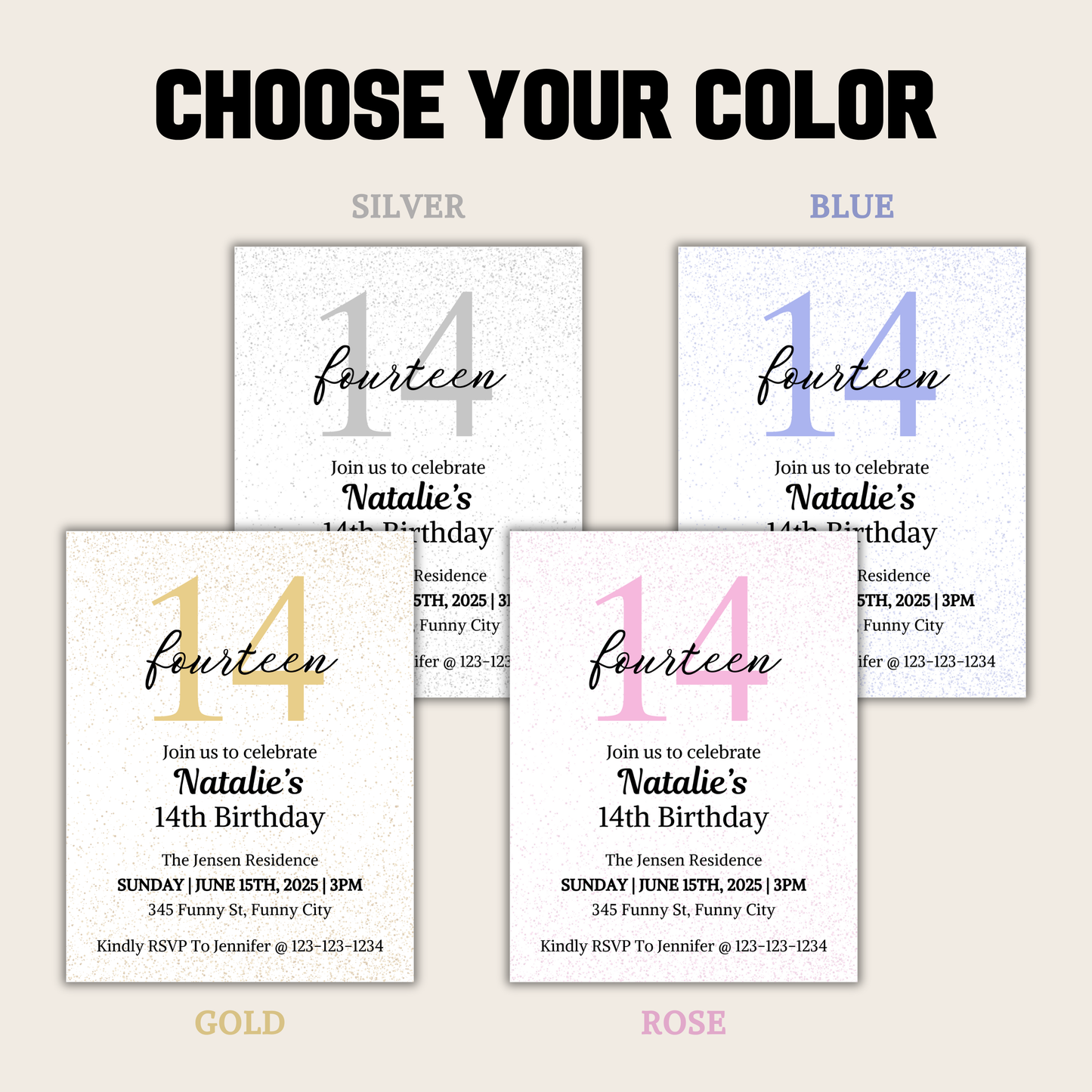 14th Birthday Invitation | Editable 14th Birthday Party Invite