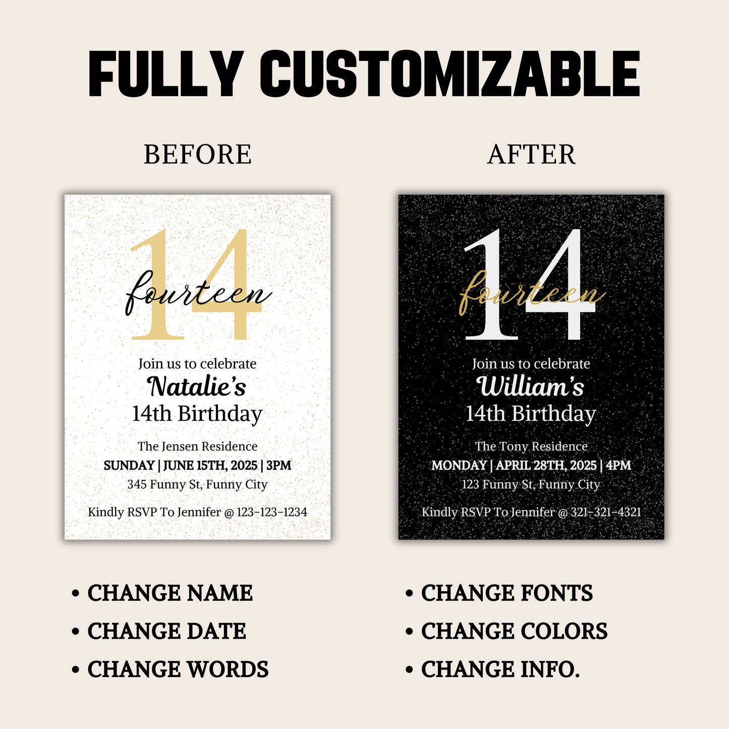 14th Birthday Invitation | Editable 14th Birthday Party Invite