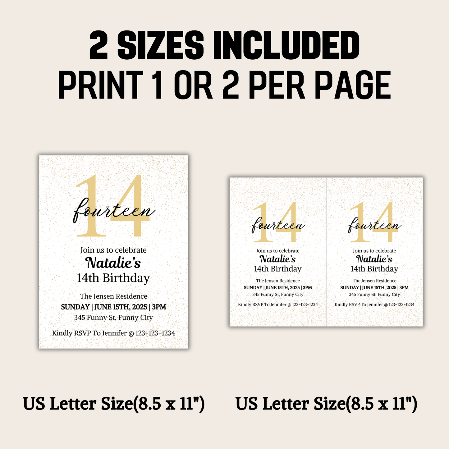 14th Birthday Invitation | Editable 14th Birthday Party Invite