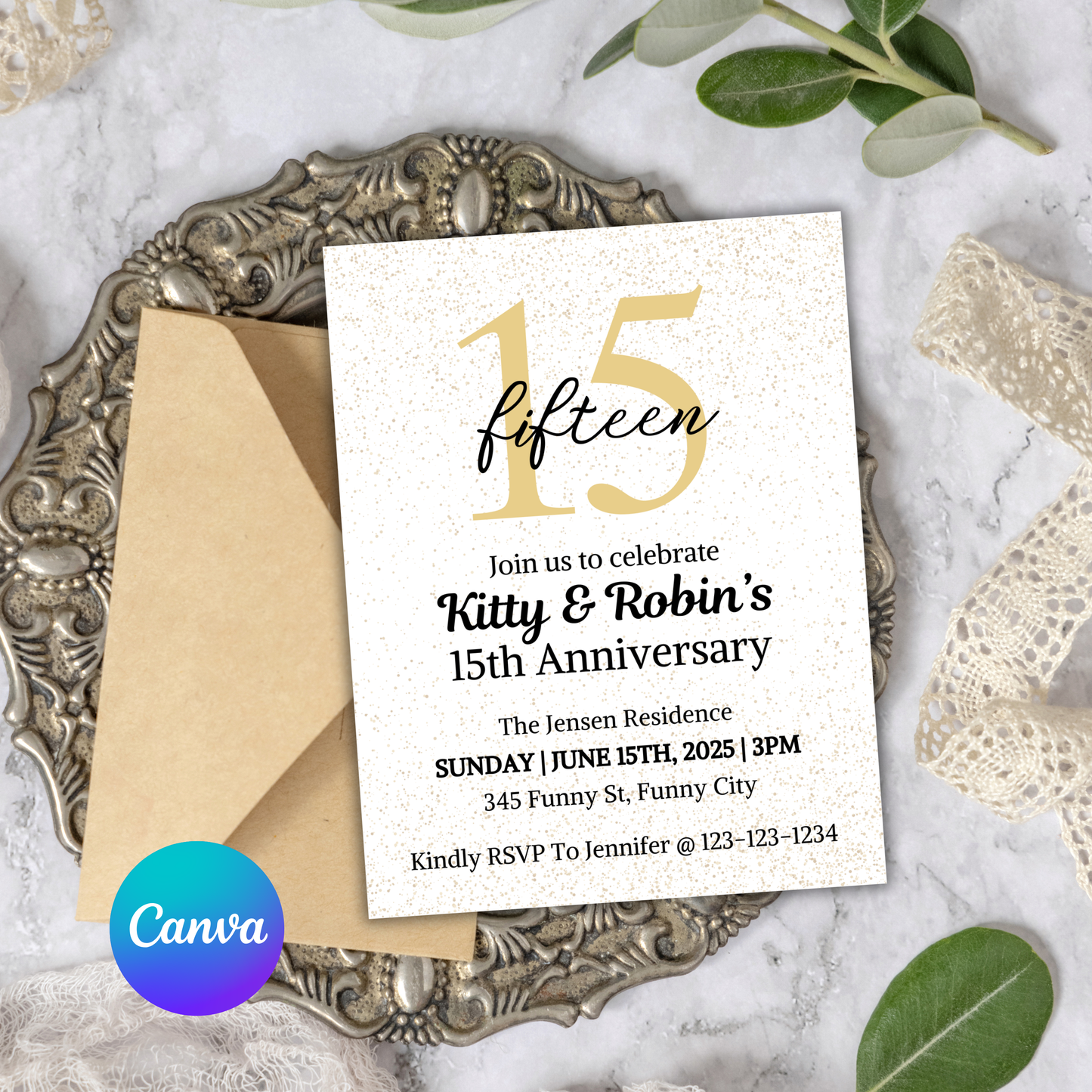 15th Anniversary Invitation | Editable 15th Anniversary Party Invite