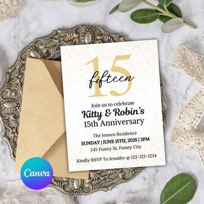 15th Anniversary Invitation | Editable 15th Anniversary Party Invite