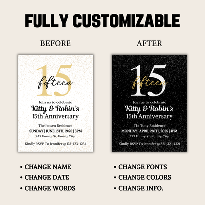 15th Anniversary Invitation | Editable 15th Anniversary Party Invite