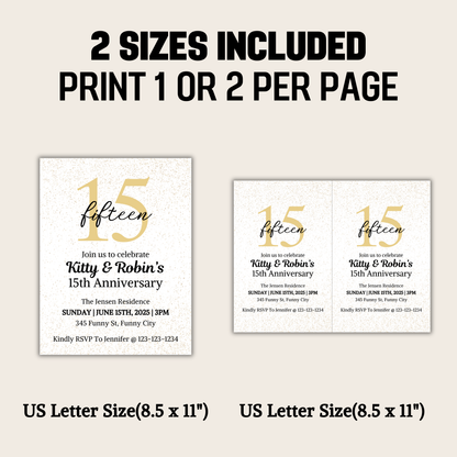 15th Anniversary Invitation | Editable 15th Anniversary Party Invite