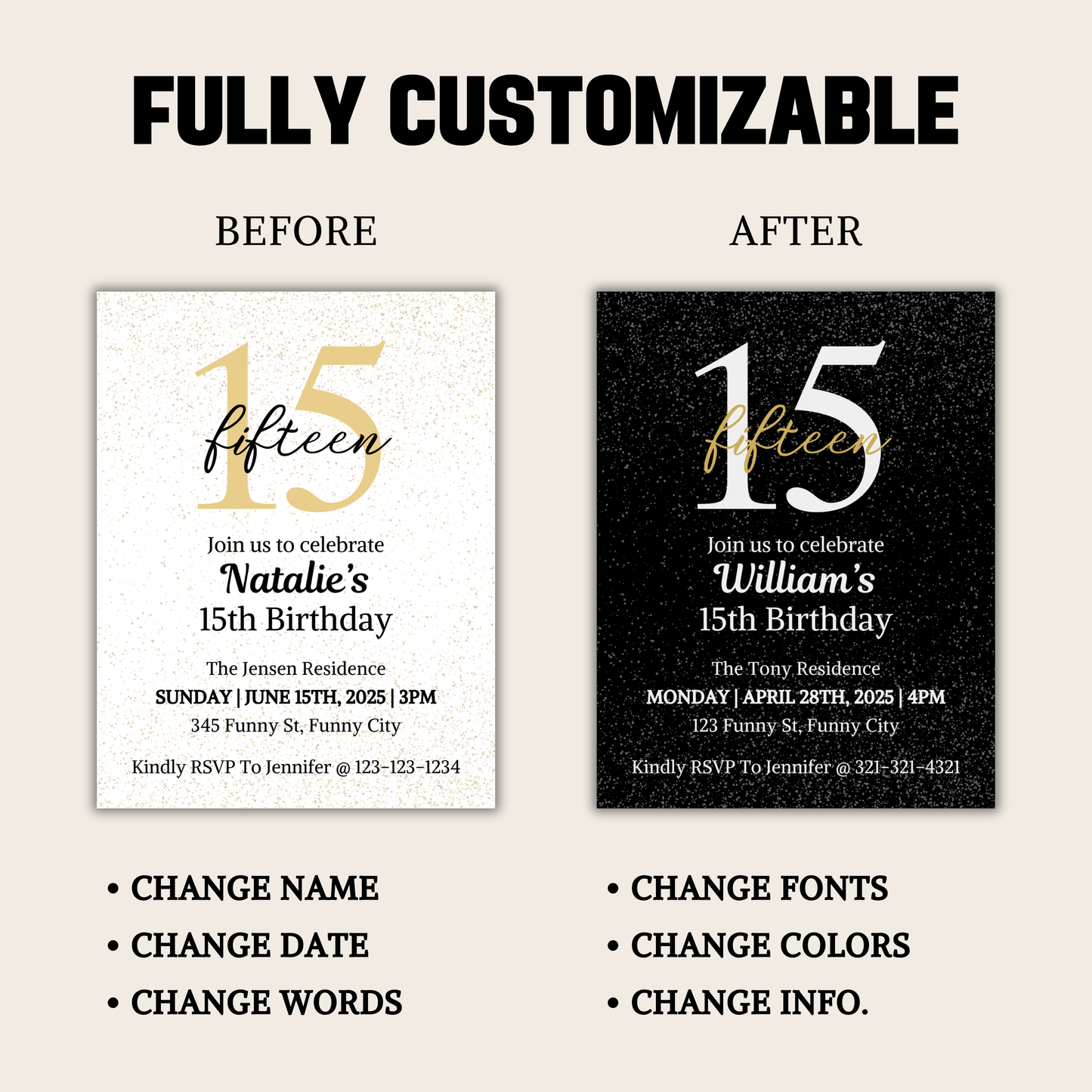 15th Birthday Invitation | Editable 15th Birthday Party Invite