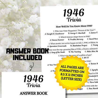 1946 Trivia Game | Printable 79th Birthday Party Game