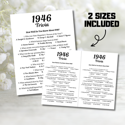 1946 Trivia Game | Printable 79th Birthday Party Game