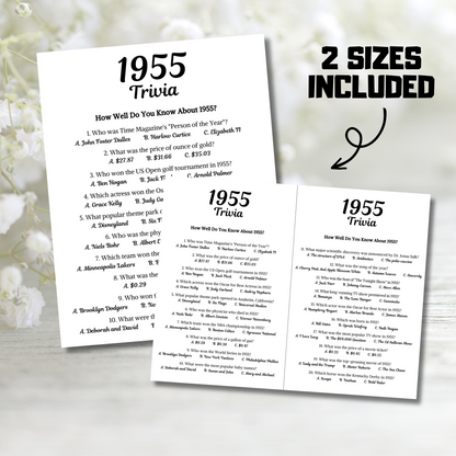 1955 Trivia Game | Printable 70th Birthday Party Game