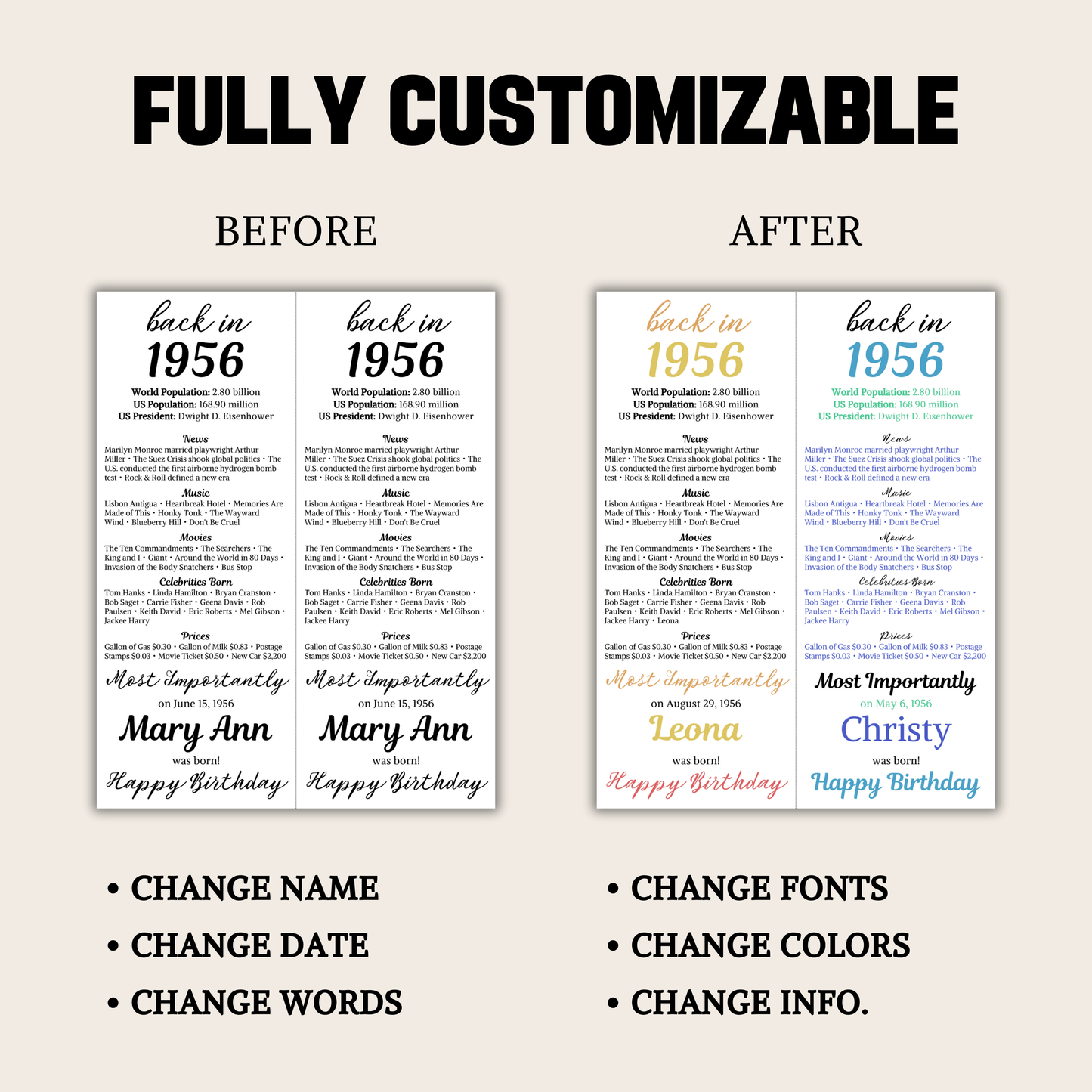 1956 Birthday Table Card | Editable 70th Birthday Place Card