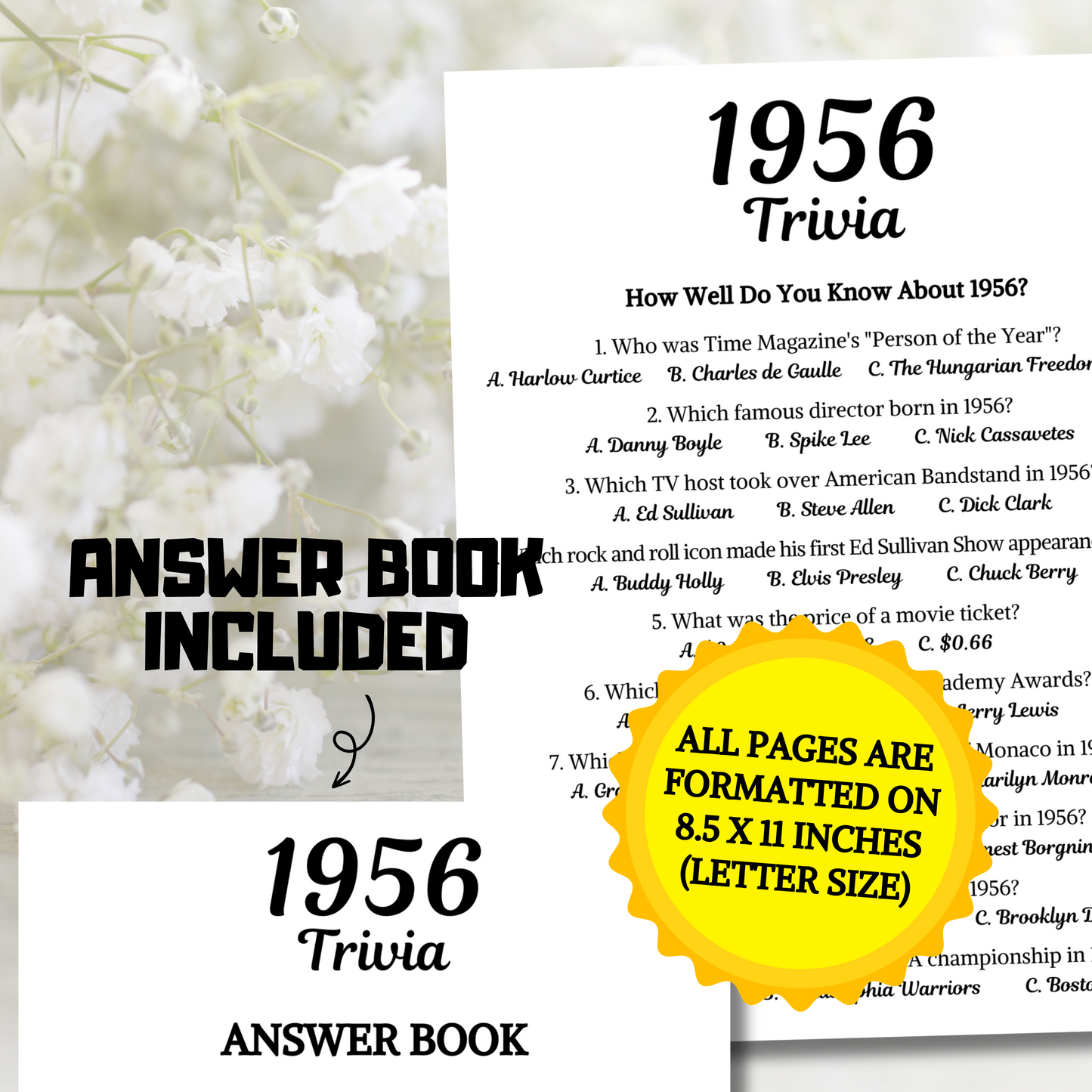 1956 Trivia Game | Printable 69th Birthday Party Game