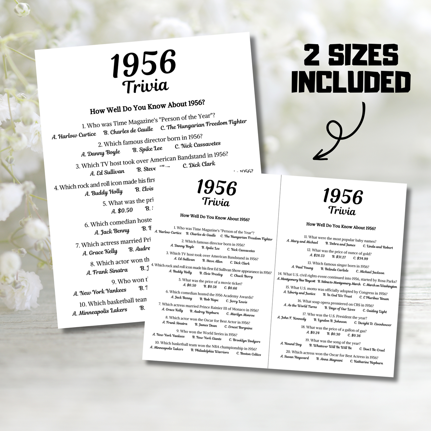 1956 Trivia Game | Printable 69th Birthday Party Game