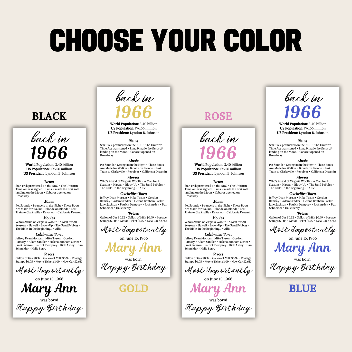 1966 Birthday Table Card | Editable 60th Birthday Place Card