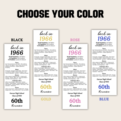 1966 Class Reunion Table Cards | Editable 60th Class Reunion Place Cards