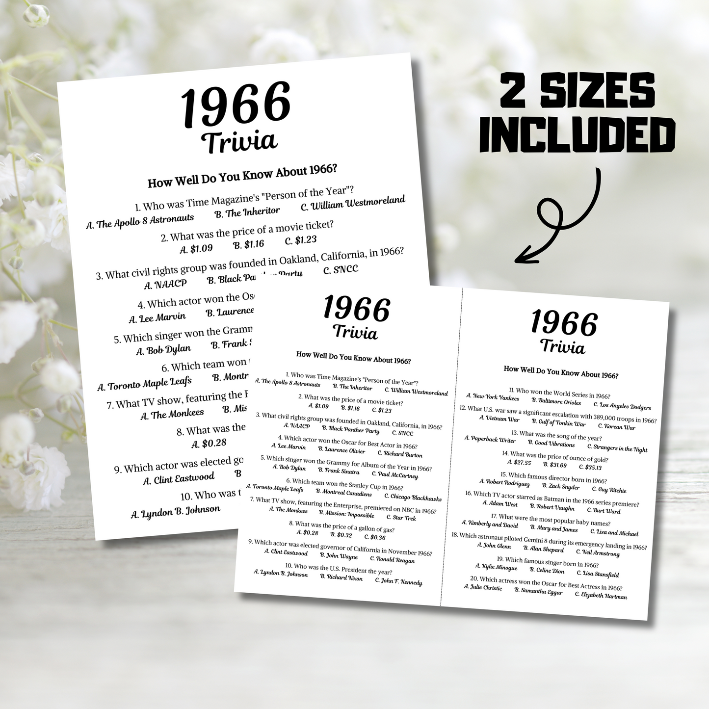 1966 Trivia Game | Printable 59th Birthday Party Game