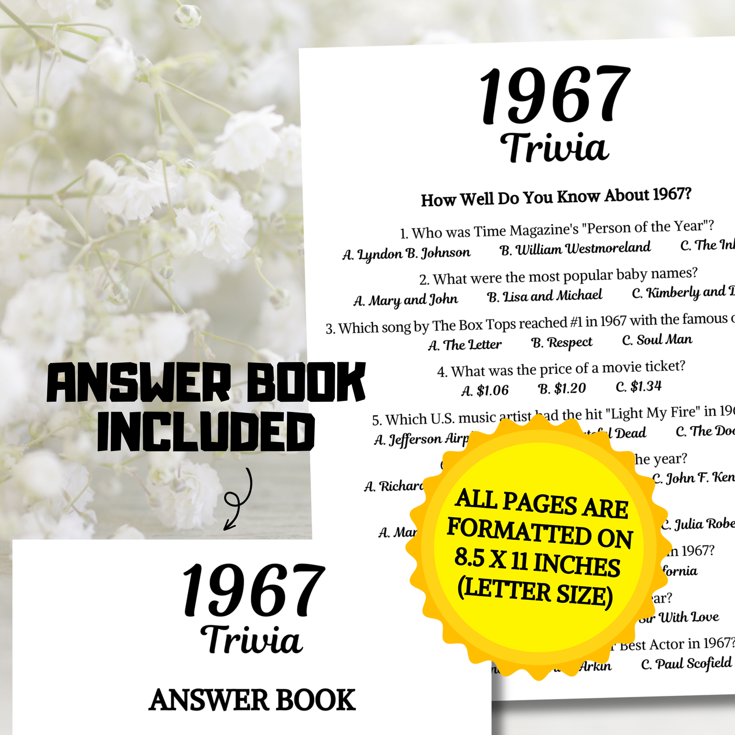 1967 Trivia Game | Printable 59th Birthday Party Game