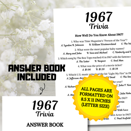 1967 Trivia Game | Printable 59th Birthday Party Game