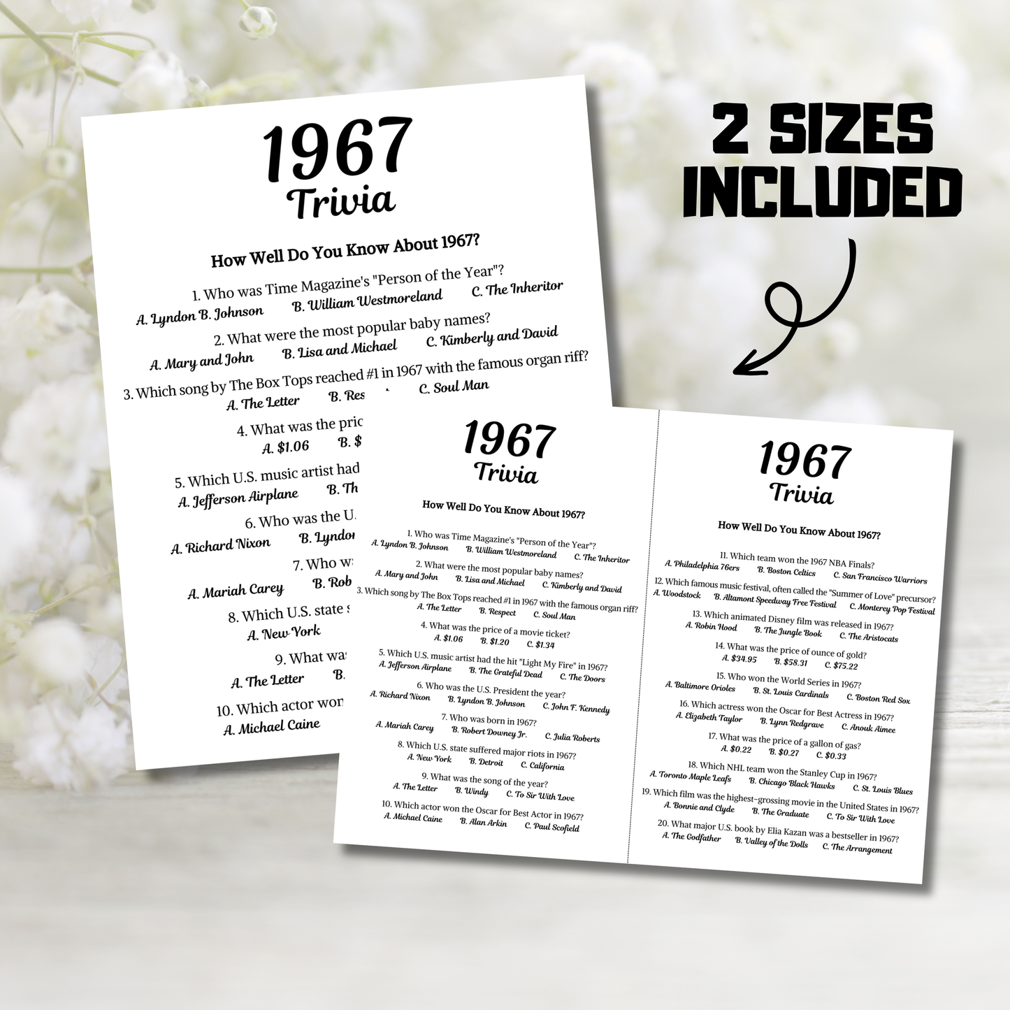 1967 Trivia Game | Printable 59th Birthday Party Game