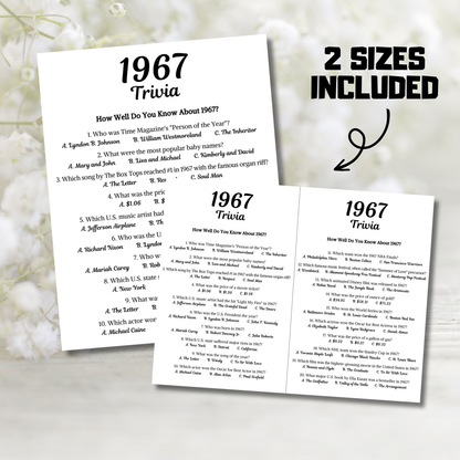1967 Trivia Game | Printable 59th Birthday Party Game