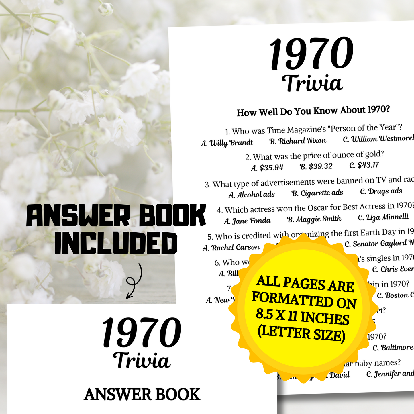 1970 Trivia Game | Printable 55th Birthday Party Game