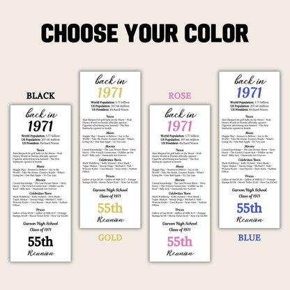 1971 Class Reunion Table Cards | Editable 55th Class Reunion Place Cards
