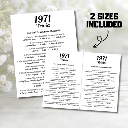 1971 Trivia Game | Printable 54th Birthday Party Game