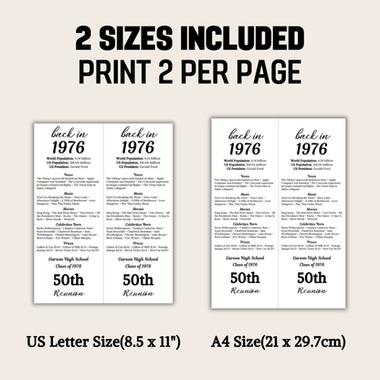 1976 Class Reunion Table Cards | Editable 50th Class Reunion Place Cards