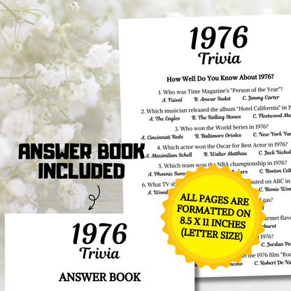 1976 Trivia Game | Printable 49th Birthday Party Game
