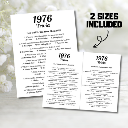 1976 Trivia Game | Printable 49th Birthday Party Game